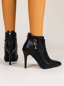 Rhinestone Decor Stiletto Ankle  Boots - Black - View 4