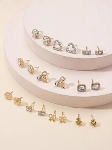 30對心形設計水鑽裝飾耳釘 - 金黃色 - 查看 2