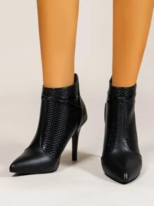 Rhinestone Decor Stiletto Ankle  Boots - Black - View 2