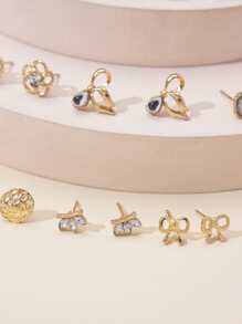 30對心形設計水鑽裝飾耳釘 - 金黃色 - 查看 5