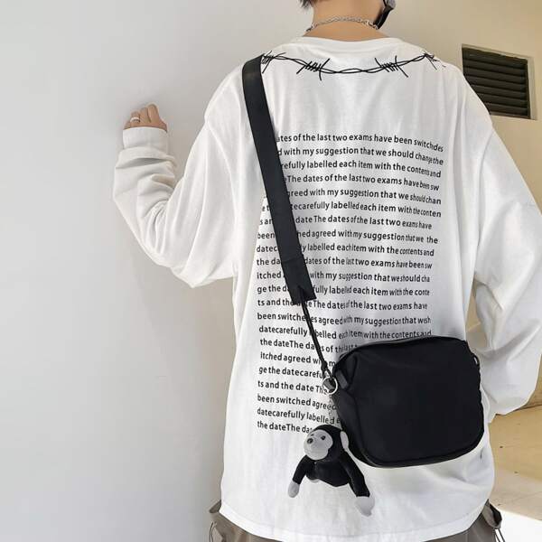 

Men Doll Decor Square Bag, Black