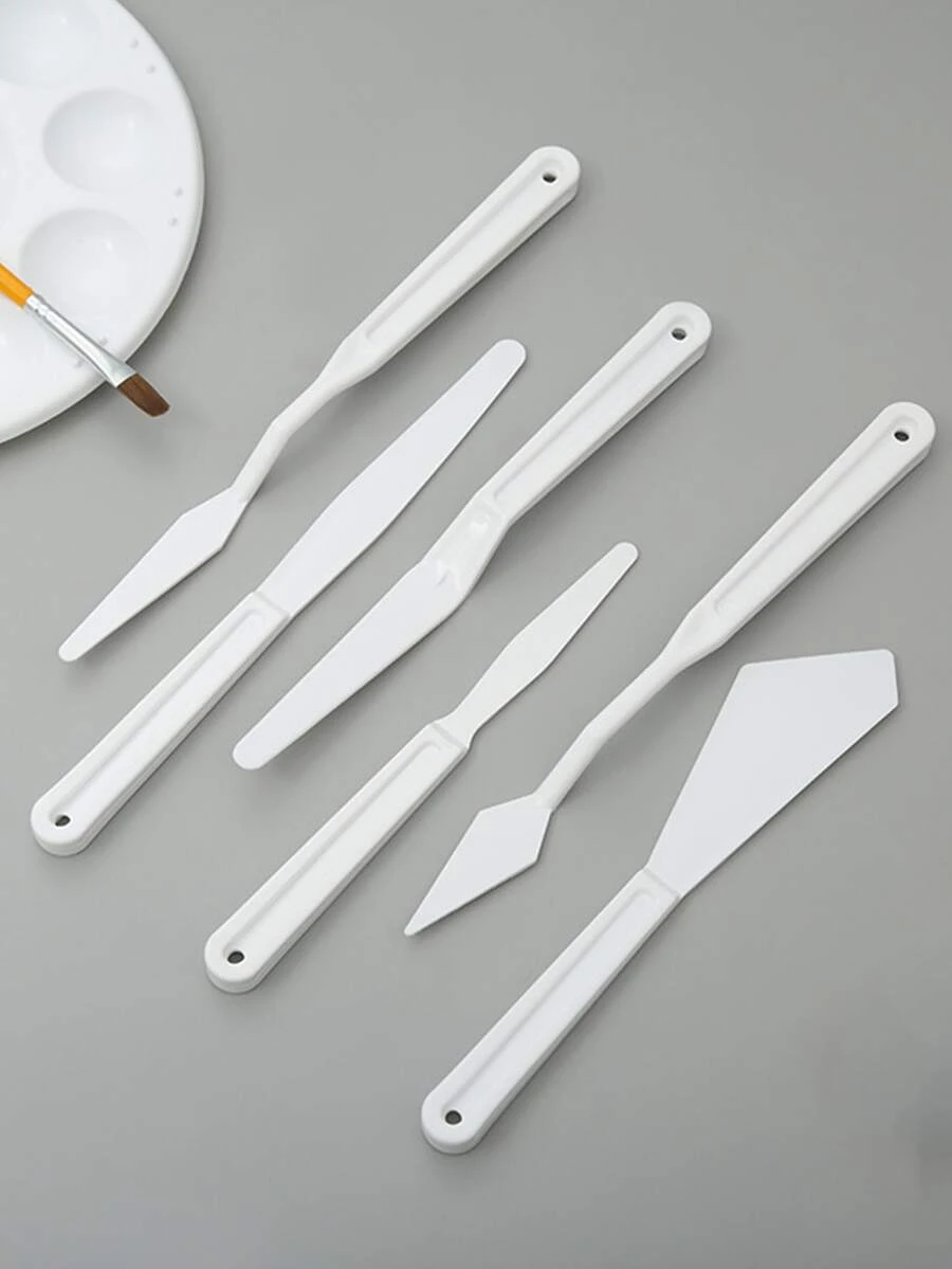 6pcs Solid Color Oil Painting Shovel - White - View 1