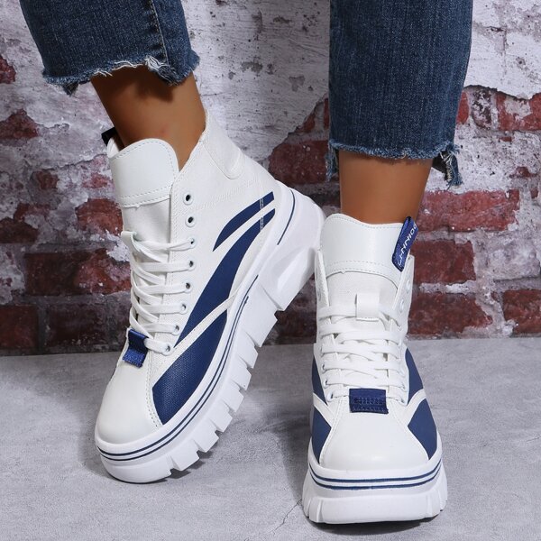 

Two Tone Lace-up Front High Top Sneakers, Blue and white
