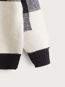 男孩大方格圖案小高領落肩袖套頭毛衣 - 黑與白 - 查看 3