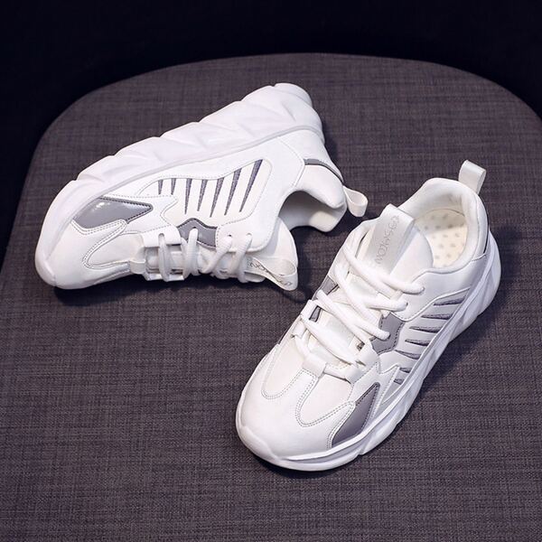 

Colorblock Lace-up Front Chunky Sneakers, White