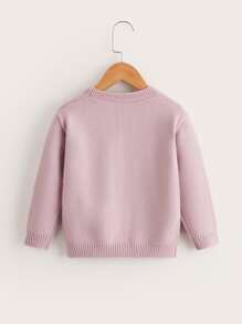 SHEIN Girls' Double Pocket Button Up Cardigan With Upward Collar - Pink - View 2