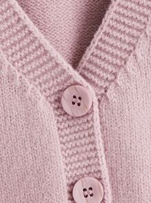SHEIN Girls' Double Pocket Button Up Cardigan With Upward Collar - Pink - View 4
