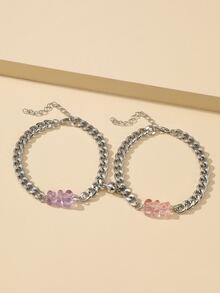 2pcs Couple Cartoon Bear Decor Bracelet - Multicolor - View 4