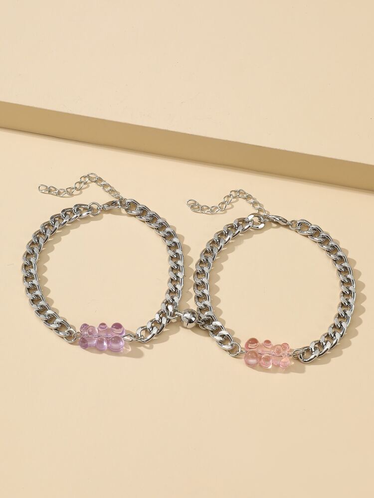 2入組情侶卡通熊裝飾手環 - 彩色 - 查看 4