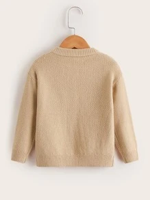 小男童麻花編織補丁貼口袋開襟衫 - 卡其色 - 查看 2