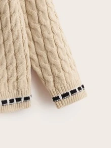 Toddler Boys Striped Trim Drop Shoulder Cable Knit Cardigan - Khaki - View 3