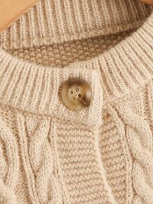 小男童麻花編織補丁貼口袋開襟衫 - 卡其色 - 查看 3