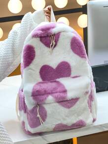 Heart Graphic Fluffy School Bag - Multicolor - View 1