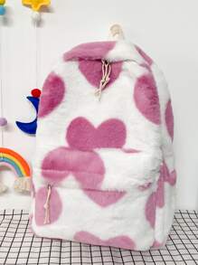 Heart Graphic Fluffy School Bag - Multicolor - View 2