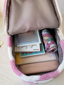 Heart Graphic Fluffy School Bag - Multicolor - View 7