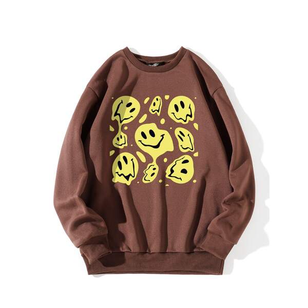 

Cartoon Graphic Thermal Sweatshirt, Coffee brown
