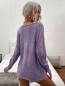 SHEIN LUNE Solid Boat Neck Tee - Mauve Purple - View 2