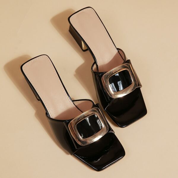 

Metal Decor Chunky Mule Sandals, Black