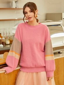 SHEIN Suéter amplio manga de rayas - Rosa - Ver 4