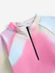 Girls Tie Dye Zipper Front One Piece Swimsuit - Multicolor - View 4