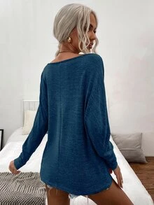 SHEIN LUNE Áo thun nữ màu trơn Giải trí - Màu xanh ngọc - Xem 2