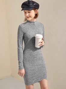 SHEIN Đầm Gái Trọn gói màu trơn Ăn mặc đẹp - Xám - Xem 4