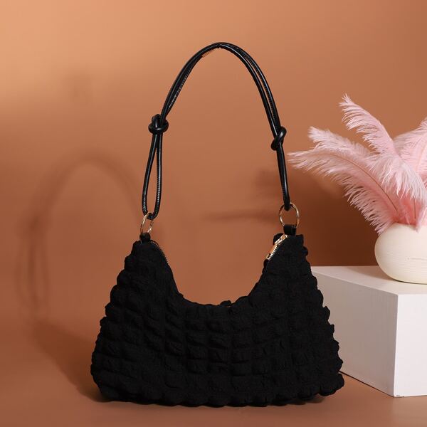 

Minimalist Textured Baguette Bag, Black