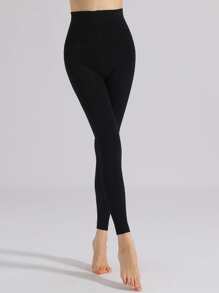 1pc Women's Solid Color Fashionable 1200D Thermal Lined Elastic Cropped Tight Pantyhose, Tights - Black - View 3