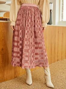 SHEIN 高腰紋理質感半身裙 - 珊瑚粉 - 查看 3