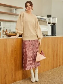 SHEIN 高腰紋理質感半身裙 - 珊瑚粉 - 查看 4