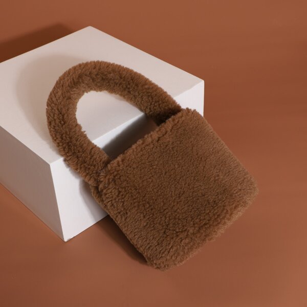 

Minimalist Fluffy Bucket Bag, Brown
