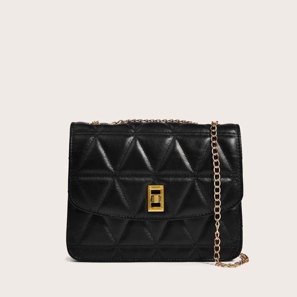 

Quilted Turn-lock Chain Shoulder Bag, Black