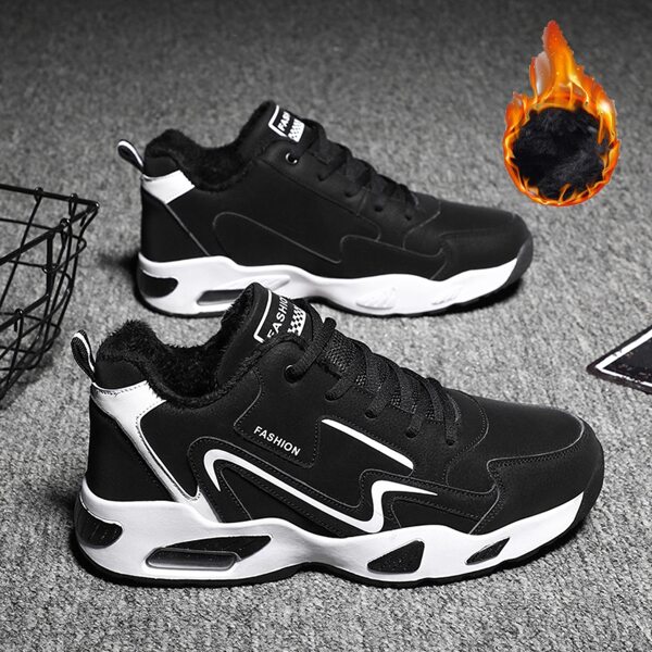 

Men Colorblock Lace-up Front Plush Inside Sneakers, Black