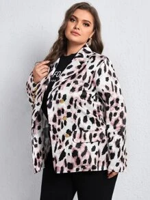 Plus All Over Print Double Breasted Blazer - Multicolor - View 4