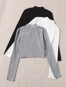 SHEIN Unity 3入組1/4拉鍊短款緊身T恤 - 彩色 - 查看 2