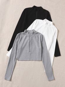 SHEIN Unity 3入組1/4拉鍊短款緊身T恤 - 彩色 - 查看 3