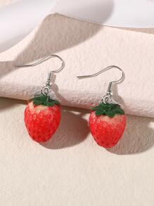 1 Pair Of Stylish Y2K Style Personalized Resin Strawberry Pendant Earrings, Women's Daily Fashion Jewelry Accessories, Party Gift - Red - View 1