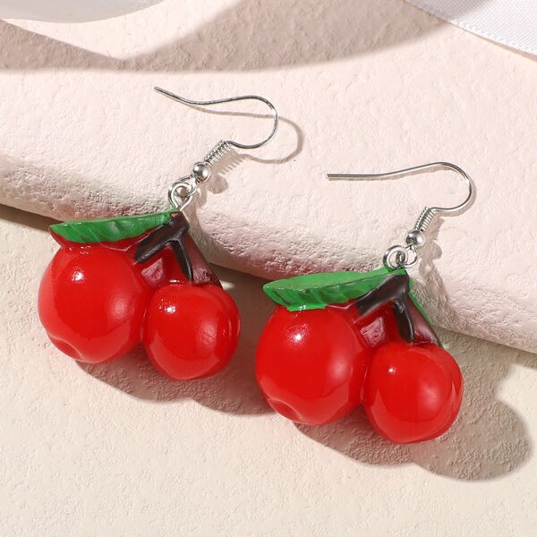 

Cherry Design Drop Earrings, Red