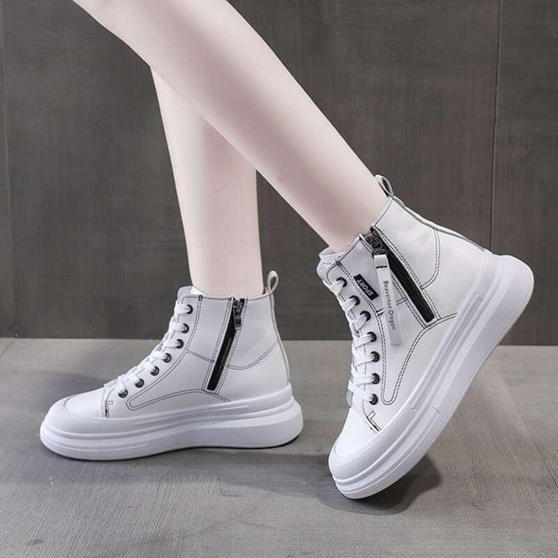 

Side Zip High Top Shoes, White