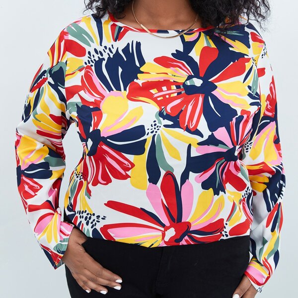 

Plus Allover Floral Print Blouse, Multicolor