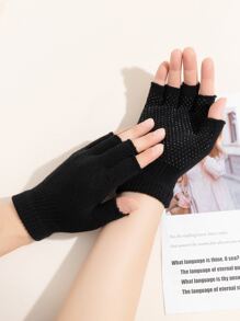 1 雙女式針織無指手套,附防滑凝膠手掌墊,適合運動 - 黑色 - 查看 1