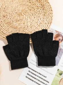 1 雙女式針織無指手套,附防滑凝膠手掌墊,適合運動 - 黑色 - 查看 2