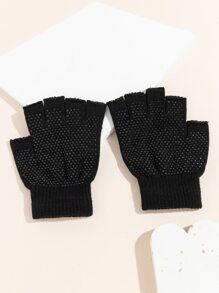 1 雙女式針織無指手套,附防滑凝膠手掌墊,適合運動 - 黑色 - 查看 3