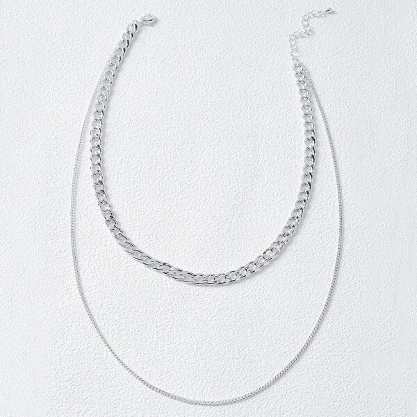

SLIVER PLATED LAYERED NECKLACE, Silver