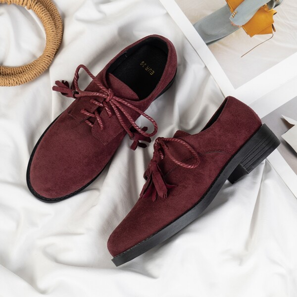

Lace-up Front Flat Oxfords, Burgundy
