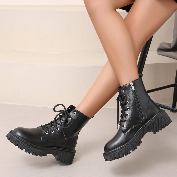 

Minimalist Lace-up Front Combat Boots, Black