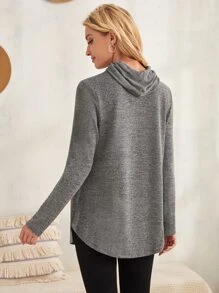 EMERY ROSE 煙囪領抽繩連帽T恤 - 深灰色 - 查看 2