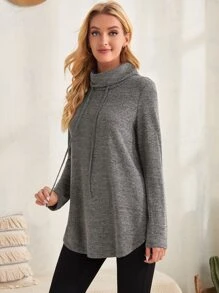 EMERY ROSE 煙囪領抽繩連帽T恤 - 深灰色 - 查看 3