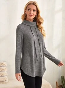 EMERY ROSE 煙囪領抽繩連帽T恤 - 深灰色 - 查看 4