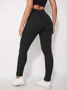 Rivivi 女士休闲纯色修身裤 - 黑色 - 查看 2